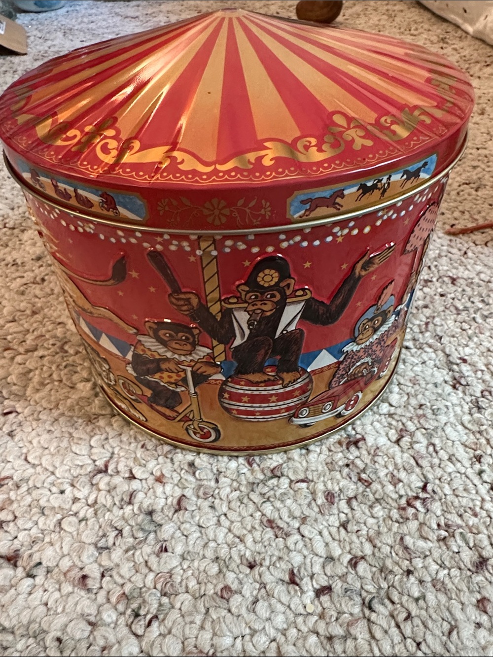 vintage Poul Friis "Big Top Circus" embossed metal cookie tin